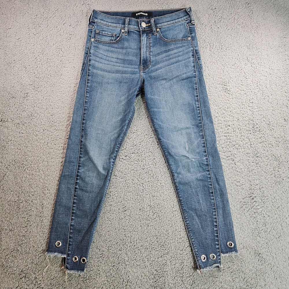 Express Jeans Womens Size 2 28x26 Original Vintage Skinny High Rise Eyelet Cuffs